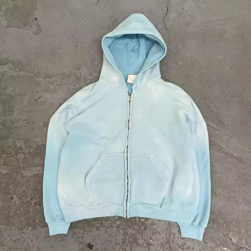 Factory Custom Vintage Hoodie Heavy Weight 360gsm Hoodie Men's Acid Wash Full Zip Fleece Hoodie