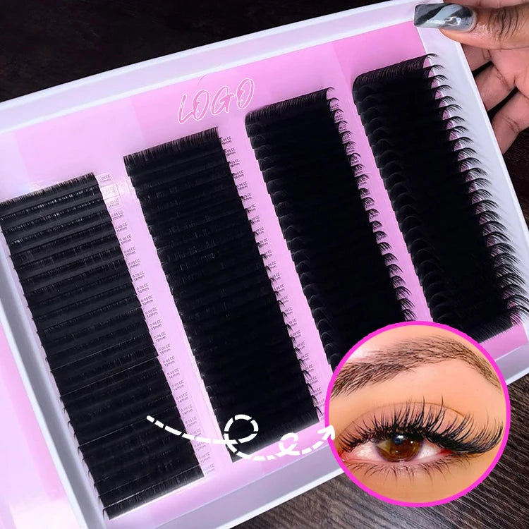 Private Label 0.03 0.05 0.07 Individual Lash Supplier Soft Matte Black Volume Lash Trays C D Fluffy Cashmere Eyelash Extensio