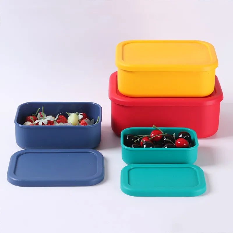 Eco-Friendly BPA Free Food Grade Silicone Dinnerware Sets 4-Piece Utensils Kit for Back to School Food Storage Kids