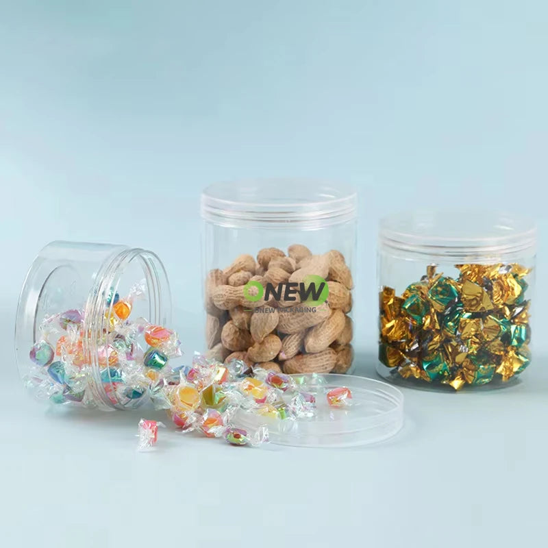 300ml Wholesale Food Grade Empty clear 280ml Plastic Jars Candy Cookie Packaging Jars 10oz Plastic Jar with Crystal PET Cap