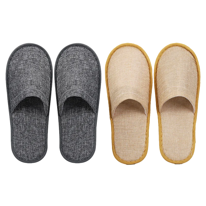 Wholesale Ury Linen Disposable Slippers Yellow Gray Design for Hotels and Hospitality Amenities