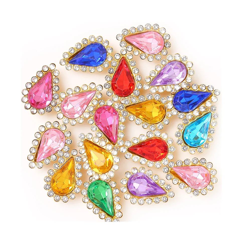 8*13mm Double Layer Flower Glass Crystal Stone Colorful Sewing Diamond Droplet Set Loose Rhinestones
