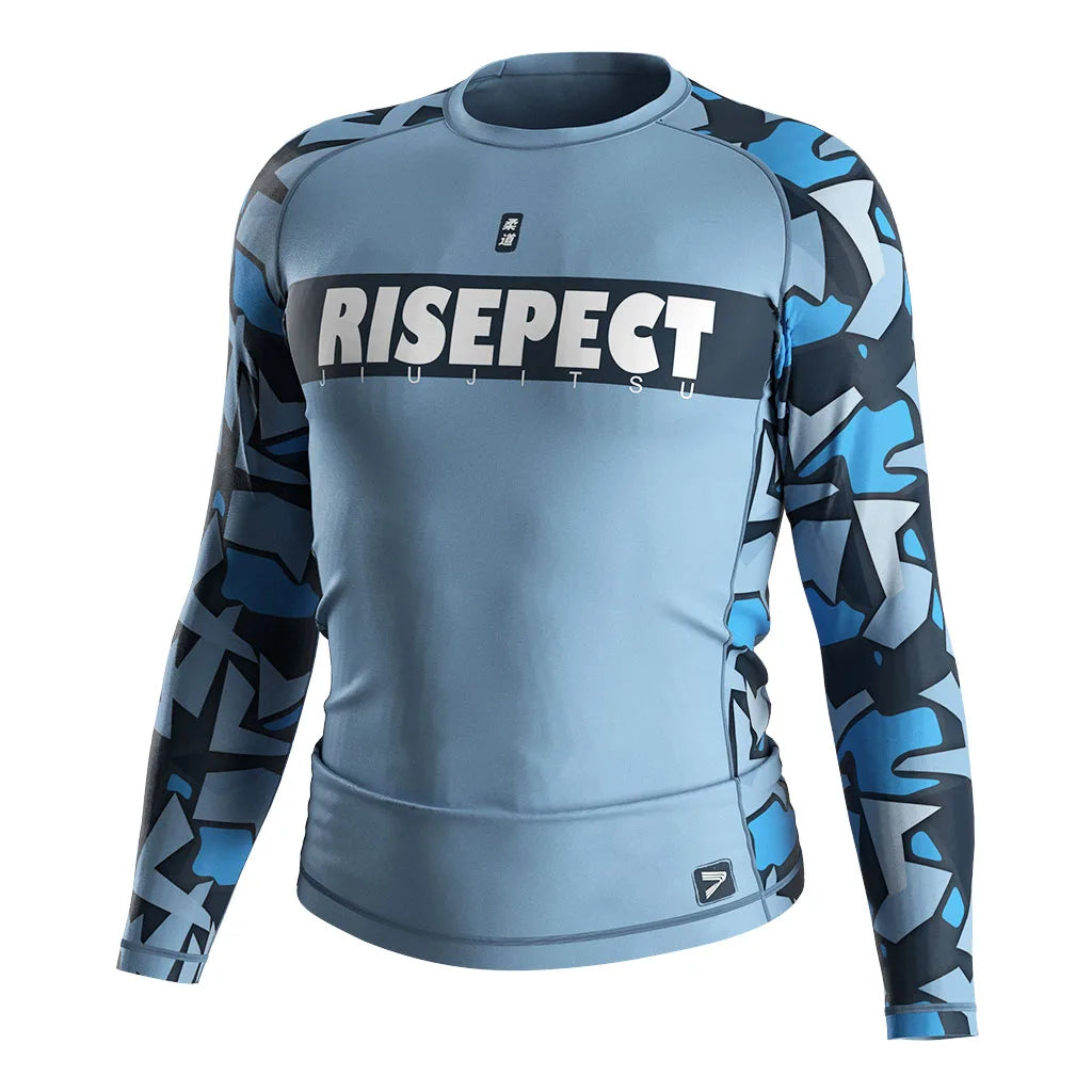 Judo  Grappling T-Shirts Gym Man Compression Blue Bjj Clothing Mens Fitness Long Sleeves Rash Guard T Shirt
