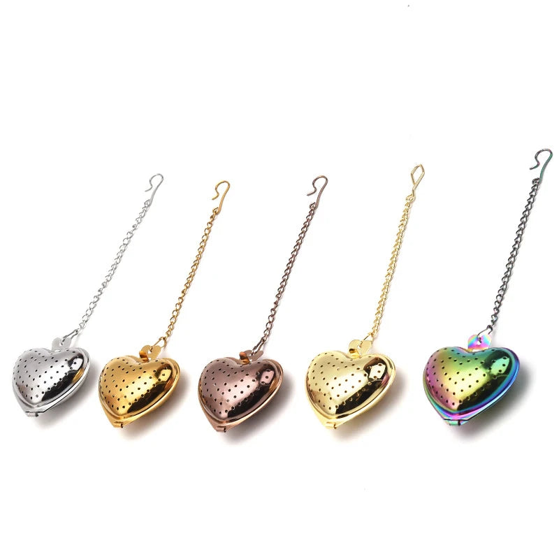 Heart Shaped Tea Infuser Set Stainless Steel With Mesh and Chain-Travel Friendly Loose Tea Steeper