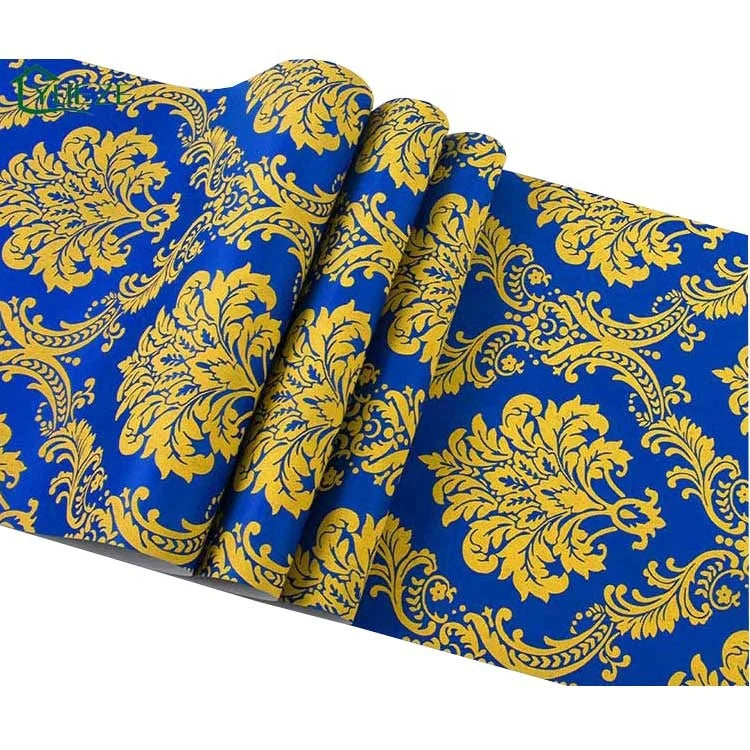3D Embossed Blue Damask Modern European Style Bedroom Decoration Tv Background Non-Woven Suede Wallpaper