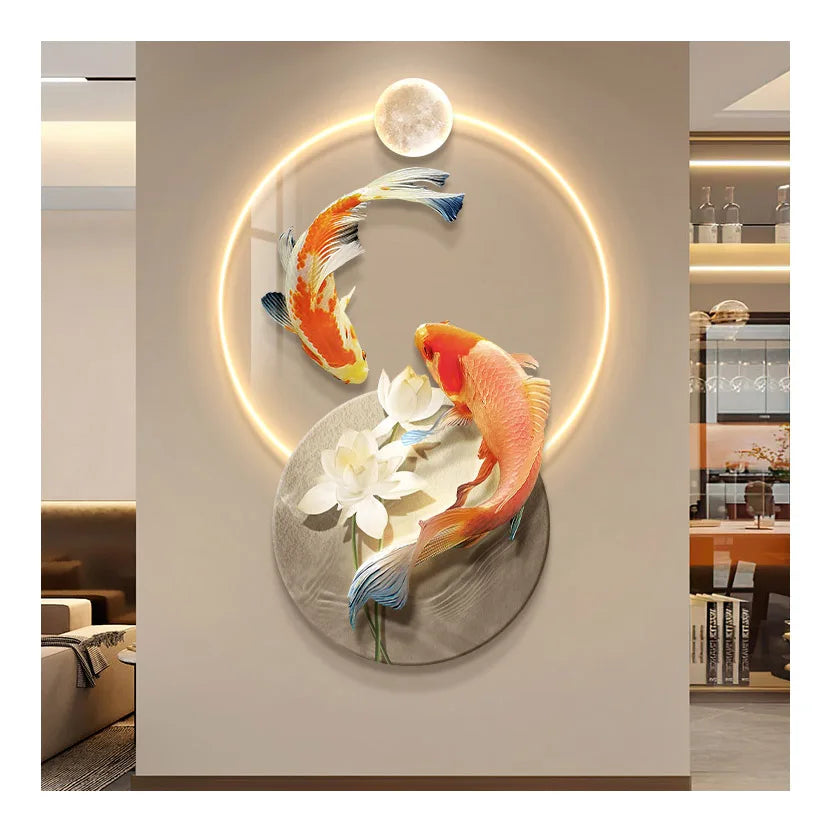 Modern Living Room Decor hd Print Acrylic Custom Still Life Good Luck Koi Fish Led Light Wall Hangings Art Mural Painting
