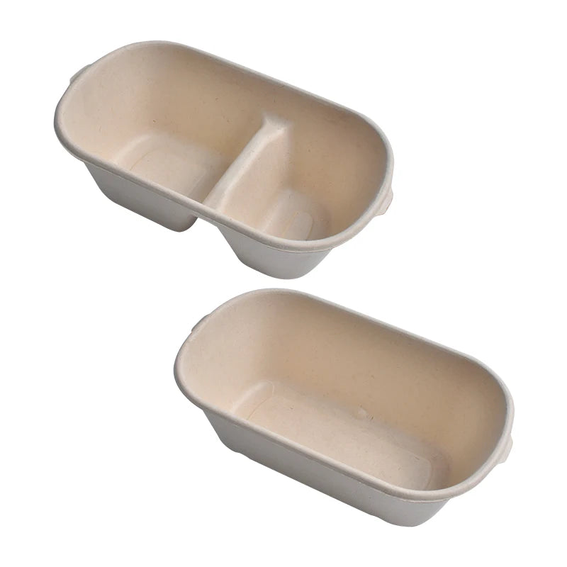 SenAng 850ml 2cells Biodegradable Pulp Food Container with Lids Disposable Bulk Leakproof Microwave Safe for Hot/Cold Use Sus