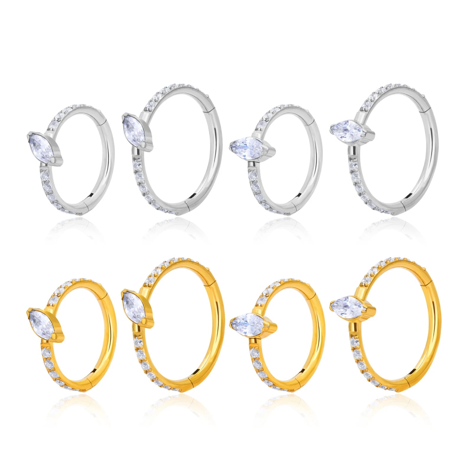 ASTM F136 Titanium Hinged Segment Clicker Hoop Center Horse Eye Zircon Nose Rings Conch Tragus Helix Body Piercing Jewelry