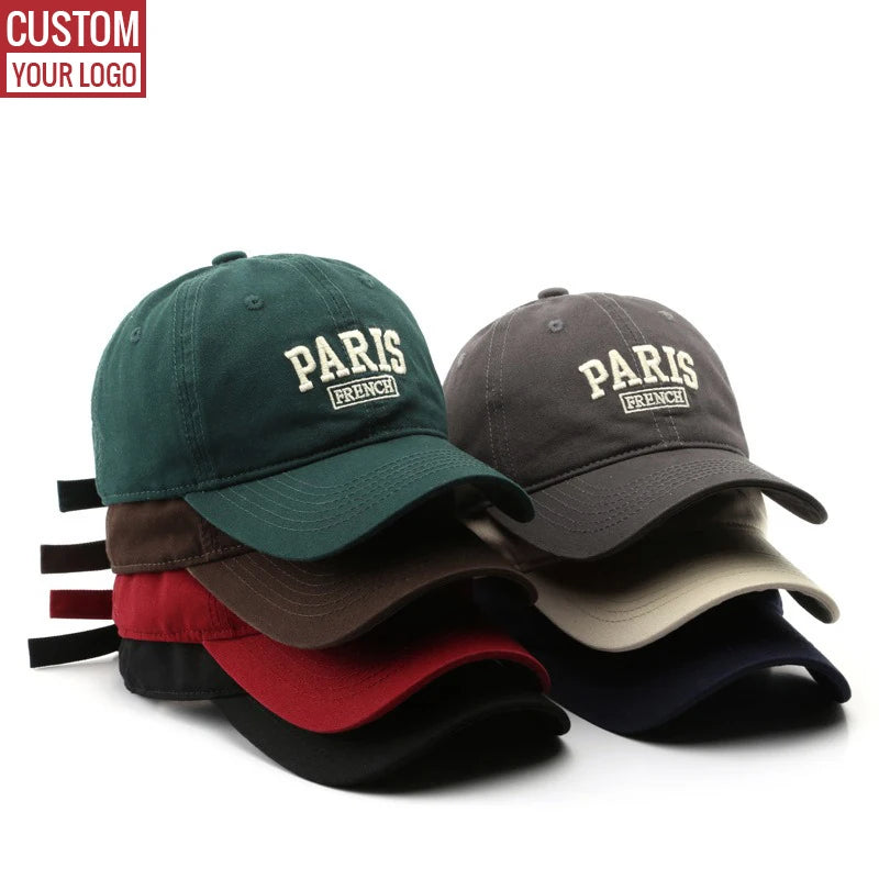 Custom Embroidered Acid Washed Vintage Unstructured 6 Panels Cotton Chino Dad Cap Baseball Hat for Casual Wear