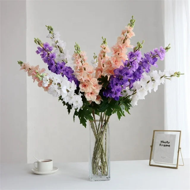 Artificial Real Touch Latex Delphinium Ajacis Pink White Flower for Wedding Home Table Center Piece Decoration