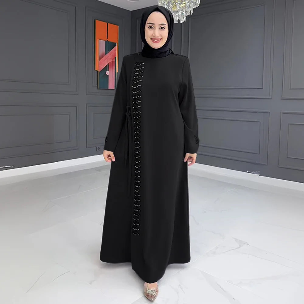 S10106  Ramadan  Long Sleeve Diamond Omen Abaya Dubai Islamic Clothing Dress