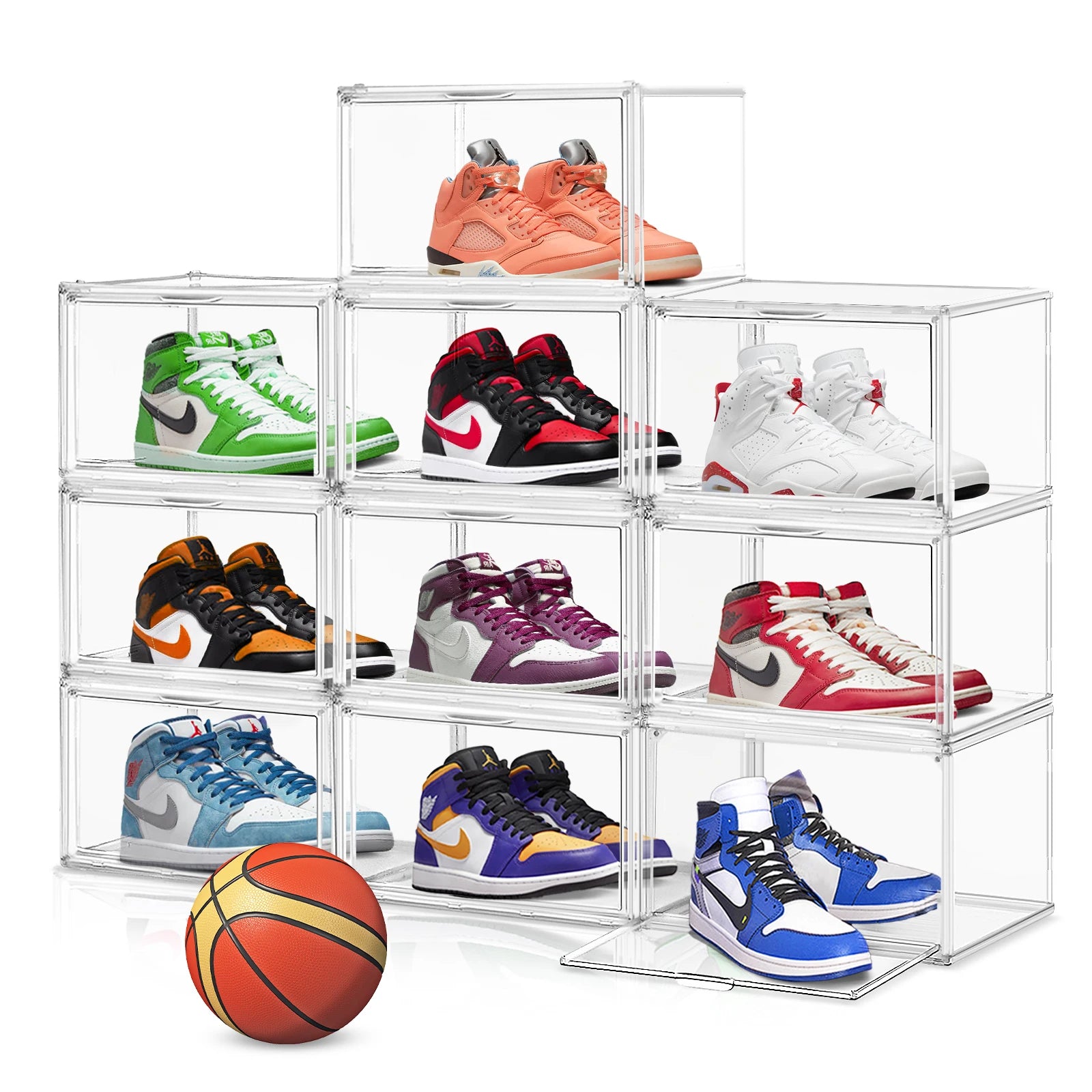 Multifunctional Stackable Clear Hard Magnet Door Plastic Woman Shoes Storage Box Dustproof Shoes Organizer Shoes Rack with Li