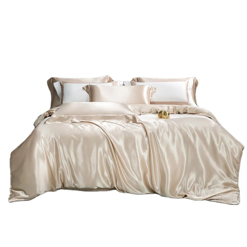 Pure 6A Mulberry Silk 100% Silk 300tc Cooling Custom European Style Bedding Set with Flat Sheet and Duvet Cover Hand Wash