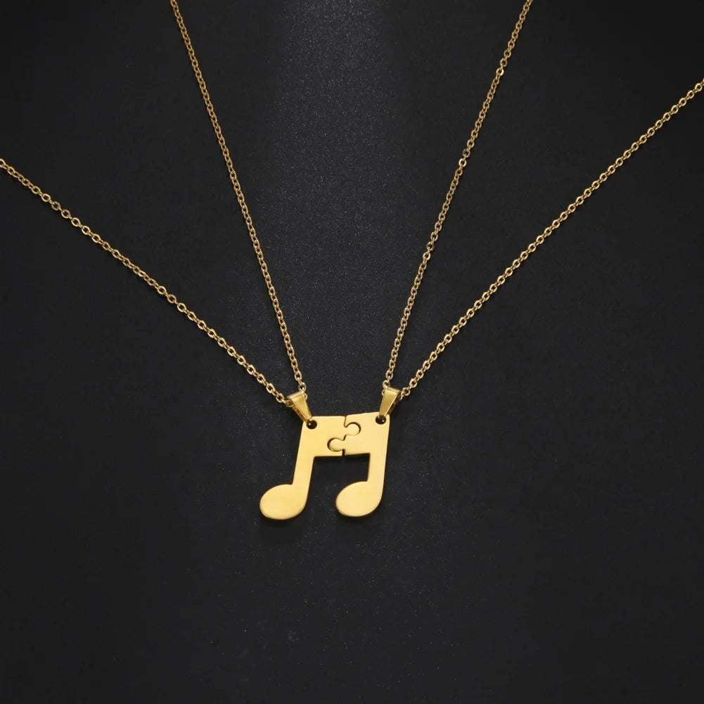 2pcs Matched Musical Note Pendant Necklaces for Couple Best Friend Stainless Steel Jigsaw Neck Chain Women Choker Gift Wholes
