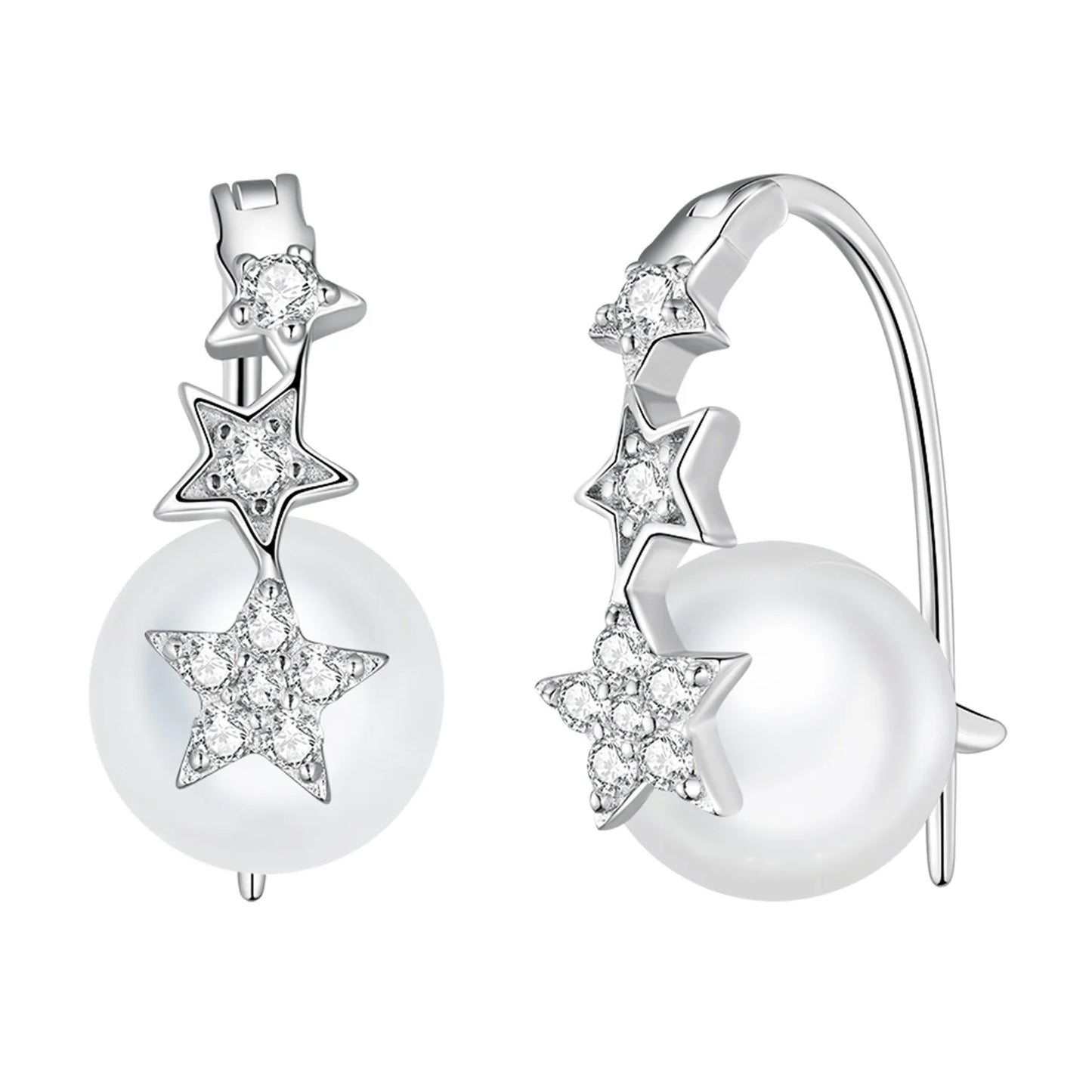 925 Sterling Silver Star Freshwater Pearl Earhook Jewelry for Women Fine Jewelry Silver Earrings Wedding Gifts BSE751