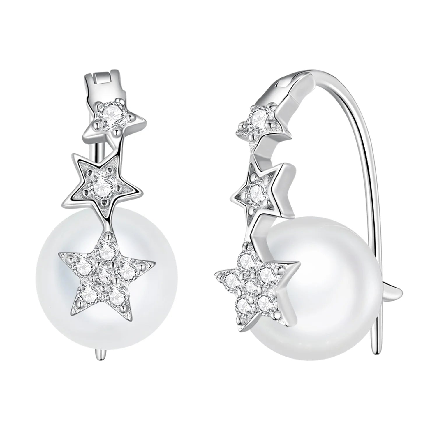 925 Sterling Silver Star Freshwater Pearl Earhook Jewelry for Women Fine Jewelry Silver Earrings Wedding Gifts BSE751