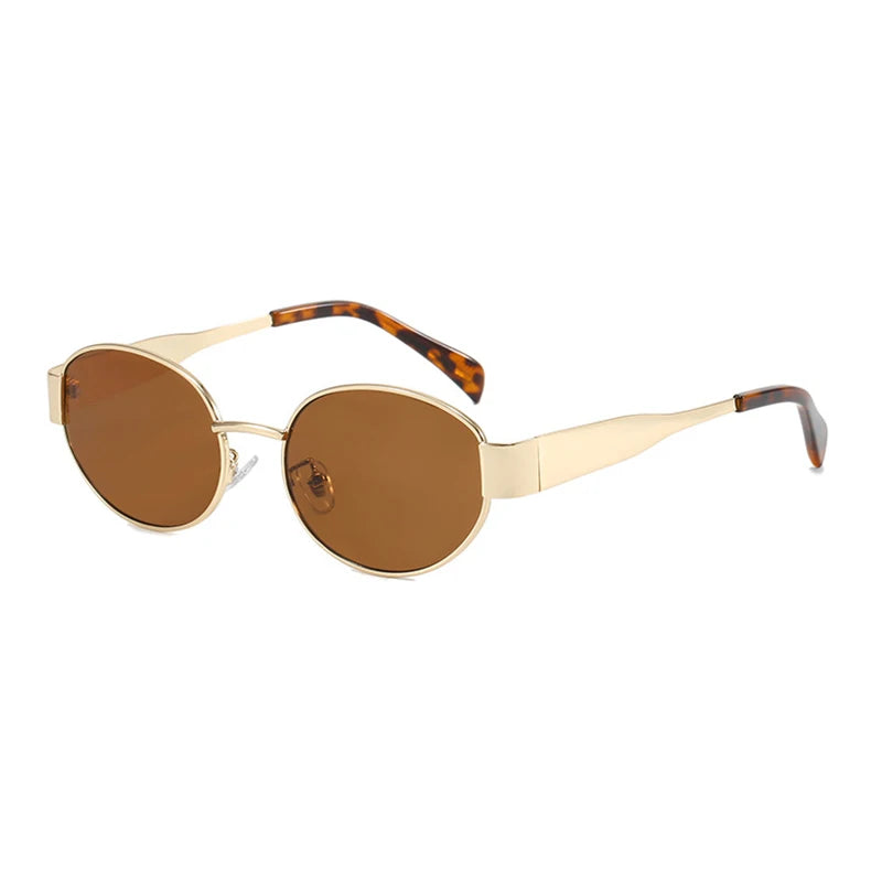 Luxury Small Oval Metal Round Sunglasses for Unisex with UV400 Protection PC Lenses by FUQIAN
