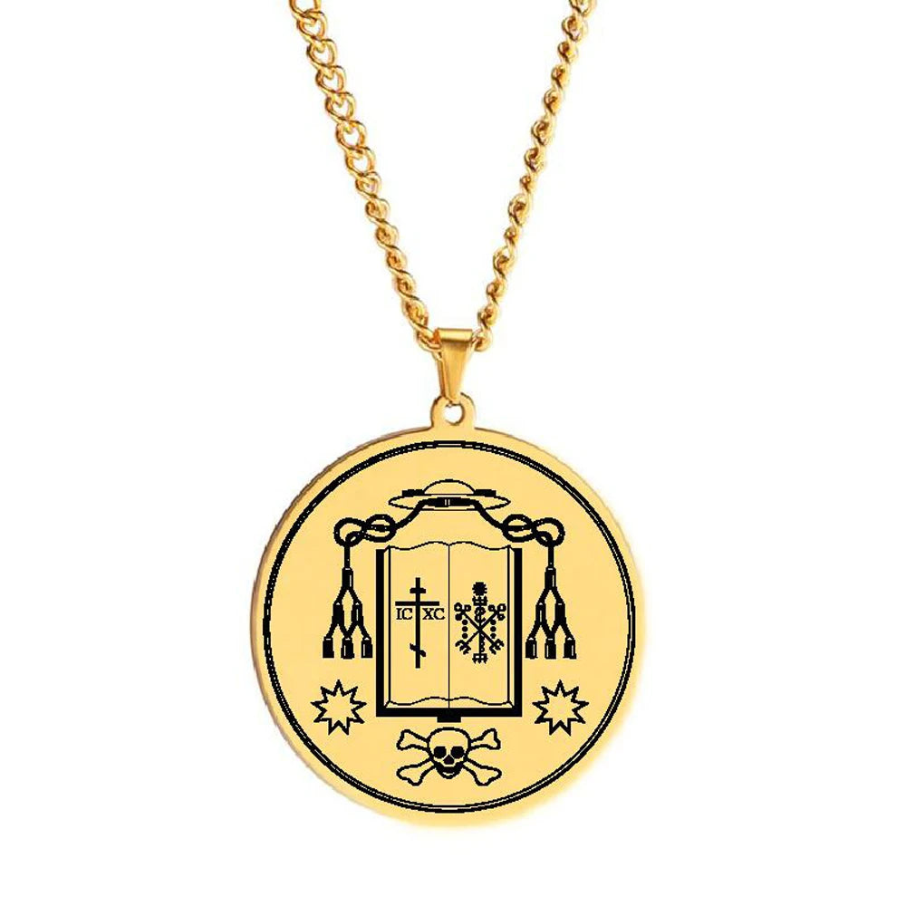 Vademecum Cypriani Collection of Various Prayers Novenas to Saint Cyprian of Antioch Talisman Stainless Steel Pendant Necklac