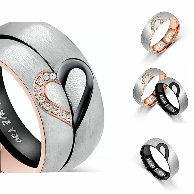 2025 Trendy Titanium Steel Shaped Like a Heart Lovers Diamond Rings Stainless Steel Rings Diamond Couple Rings for Women