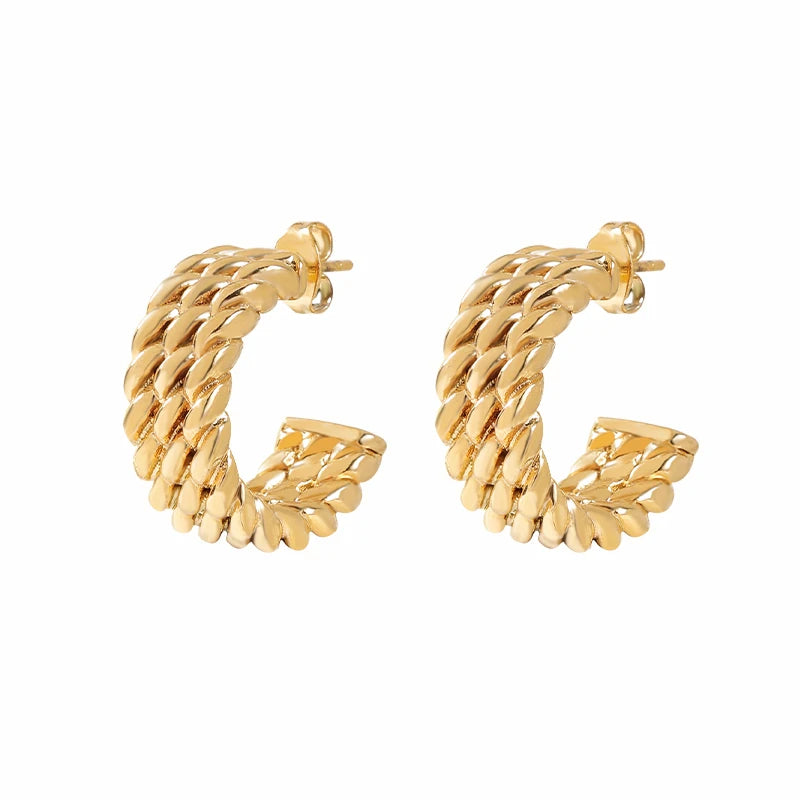 HOVANCI Thick C Shape Stud Earrings Hypoallergenic Chunky Hoop 18K Gold Plated Stainless Steel Wholesale Earrings