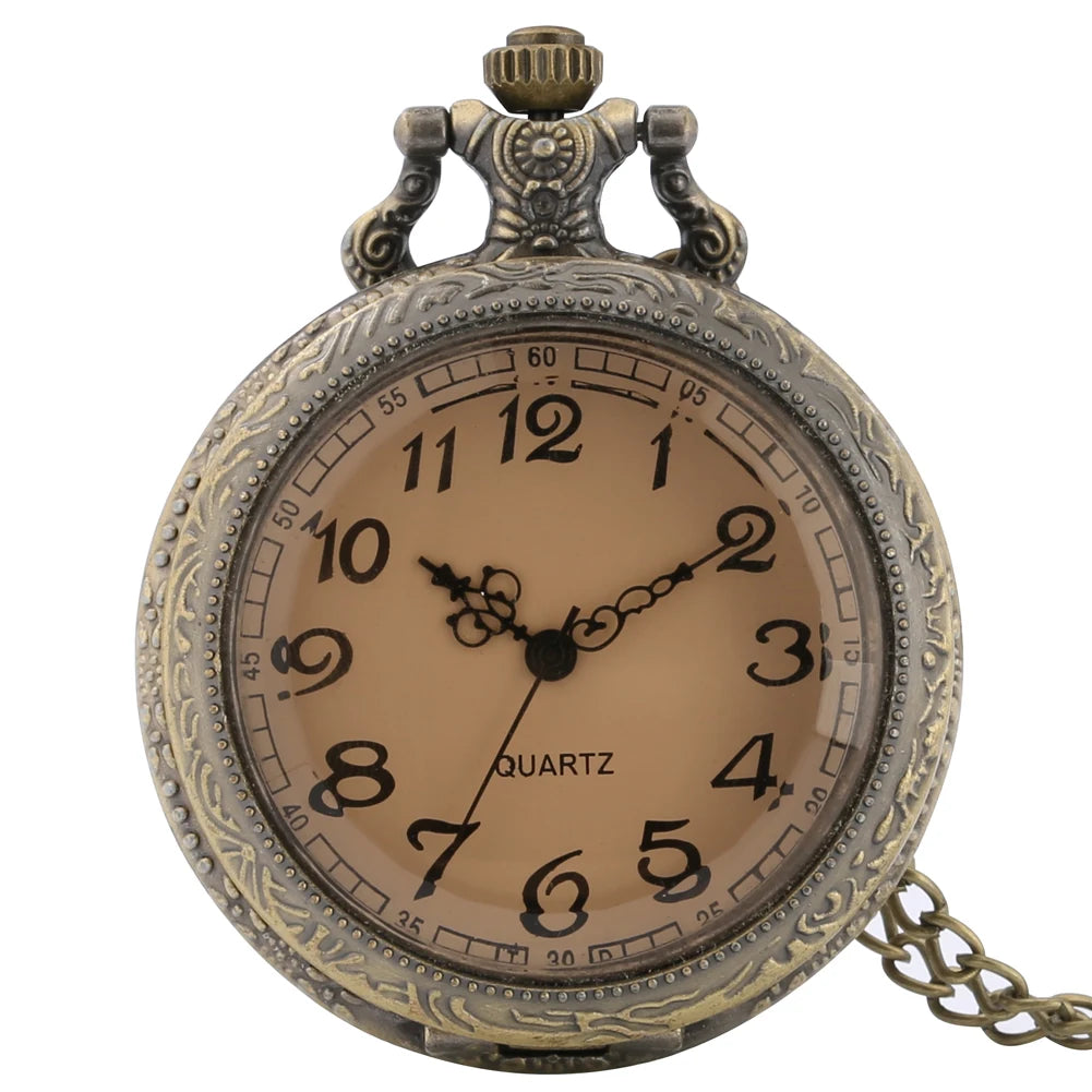 Modern Accessories Tea-Colored Transparent Cover Quartz Vintage Pocket Watch with Necklace Chain for Antique Gift