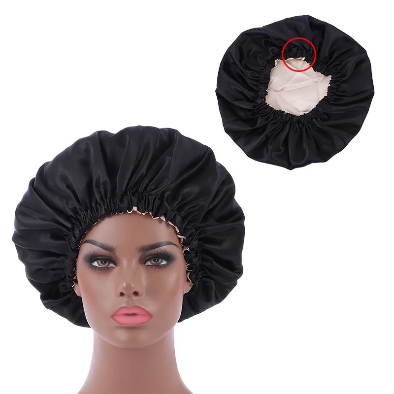 Smooth Silk Double Colorednight Cap Popular Private Label Satin Bonnets With Ties Women Fashion Bonnets and Satin Hair Wraps