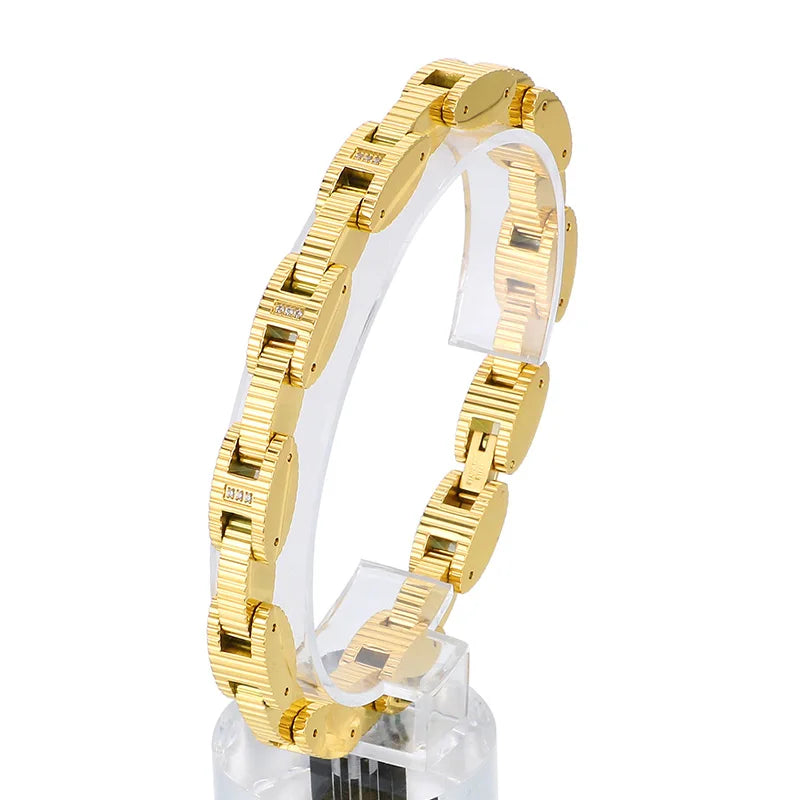 KALEN Men Casual 220mm Stainless Steel Mechanical Links Chain Bracelet