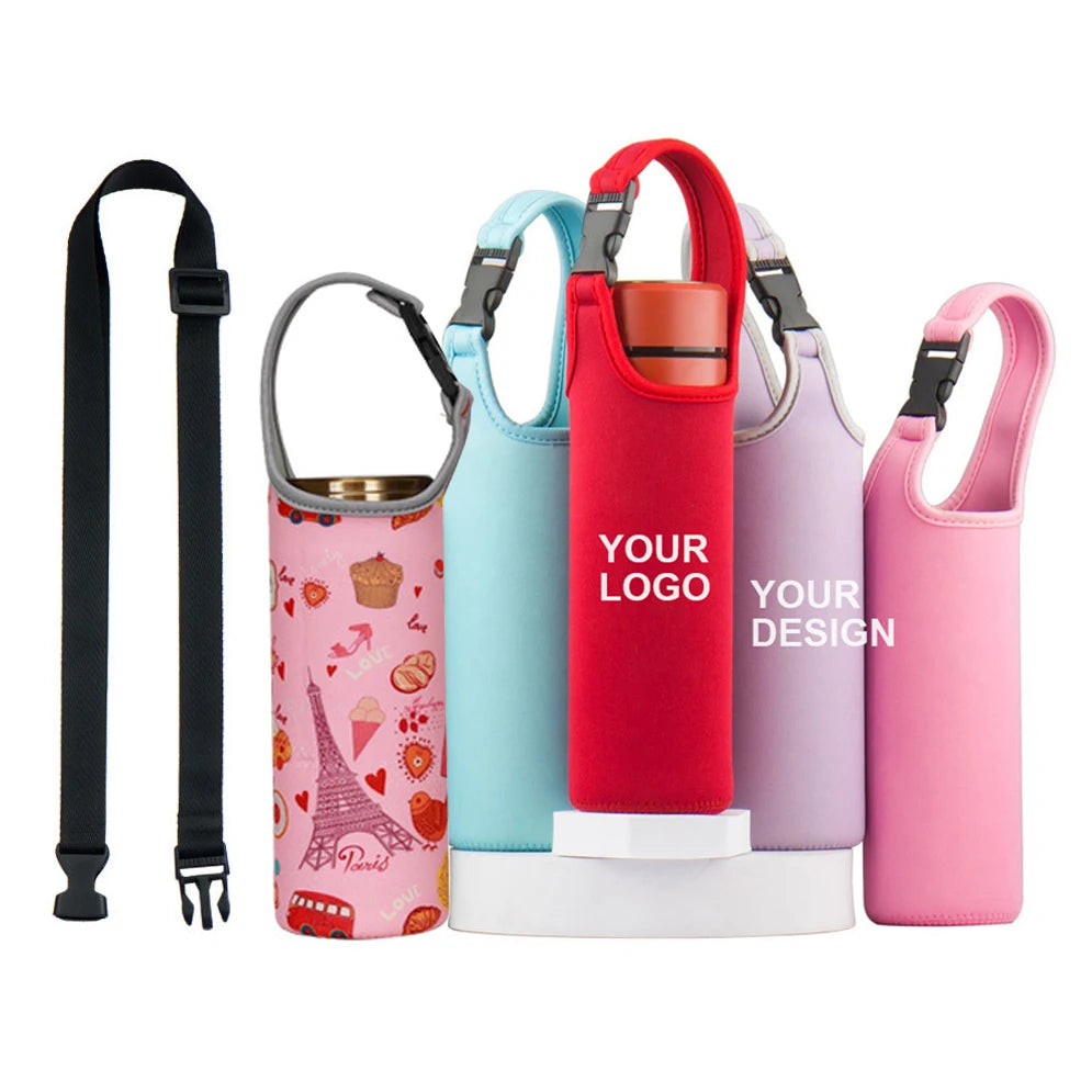 Custom Neoprene Water Bottle Sling Bag Crossbody Strap Drink Vacuum Cup Carrier Holders Water Bottle Sleeve Bag with Buckle