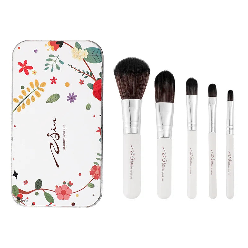 5Pcs Iron Box Plastic Handle Makeup Brush Set Loose Powder Blush Eye Brush Color Cosmetics Beauty Tool