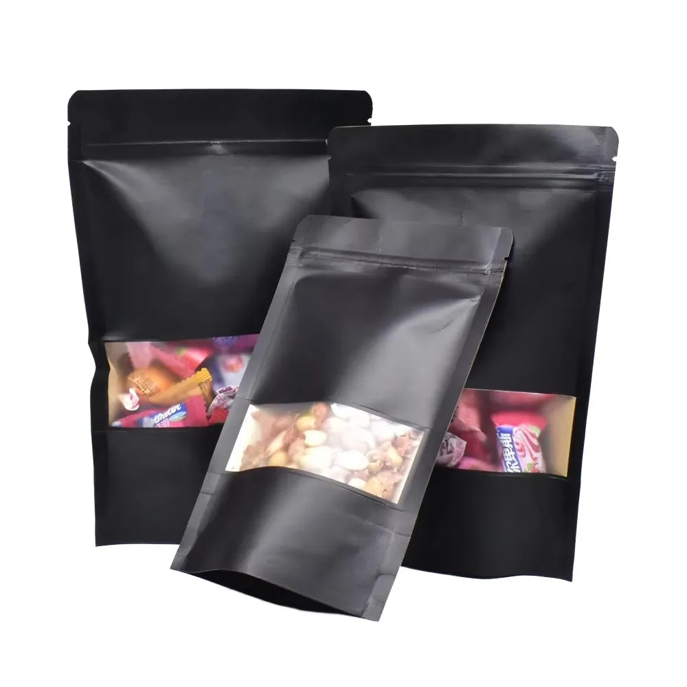 Custom Printed Resealable Black Kraft Frozen Food Grade Cookie Packaging Stand up Pouch Zipper Doypack Bag for Snack Tea Powd