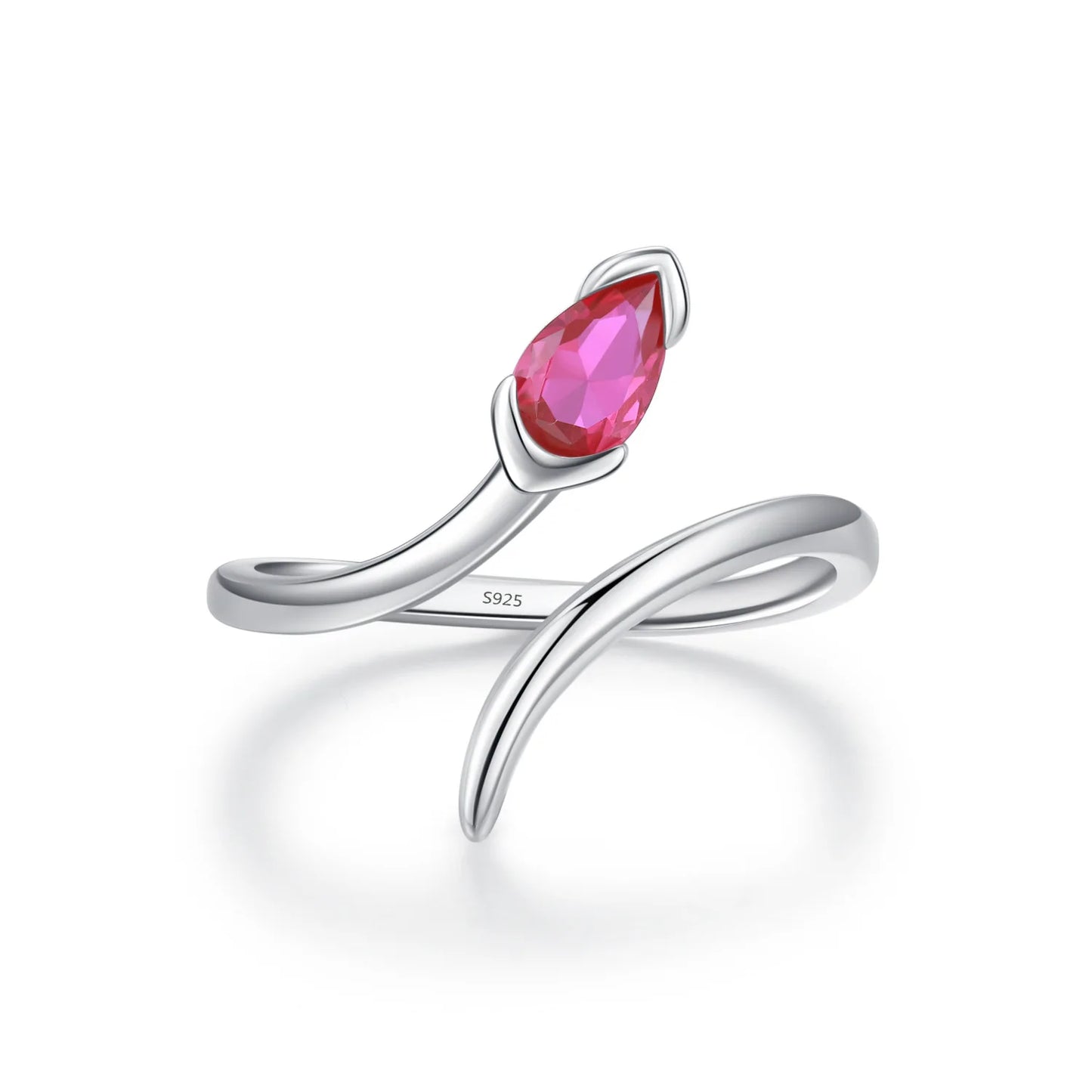 Daidan 925 Silver Ring Jewelry Red Teardrop Cz Resizeable Zirconia Snake Ring