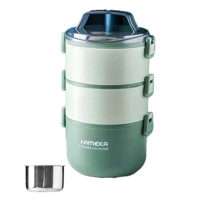 Reusable Portable Three-layer Lunch Box for Adults & Children Microwavable 1-3L Capacity with Handle