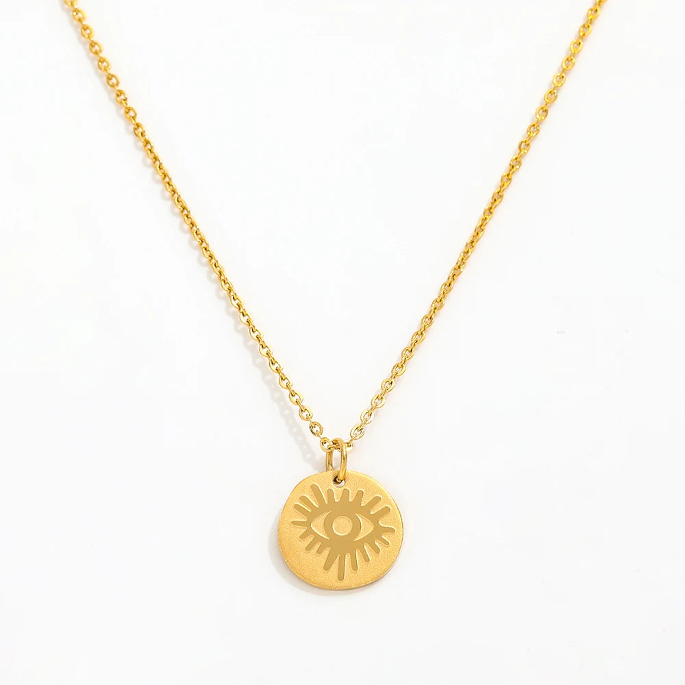Fenny 18K Gold Plated Vintage Classic Eye Pattern Pendant Choker Chain Necklace Trendy Stainless Steel Jewelry Wholesale