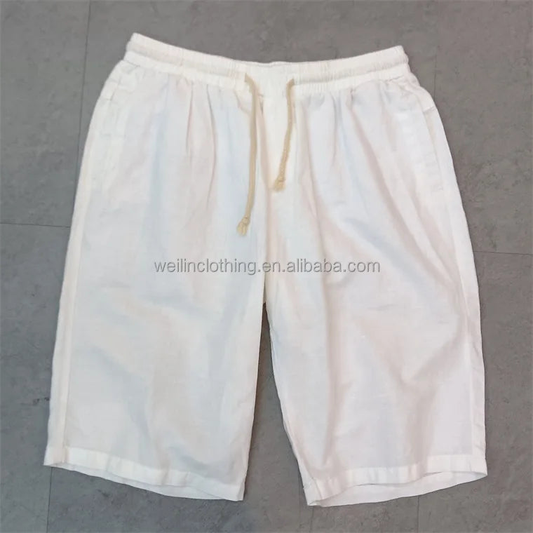 Custom Breathable Drawstring Lightweight 100% Linen Shorts for Men