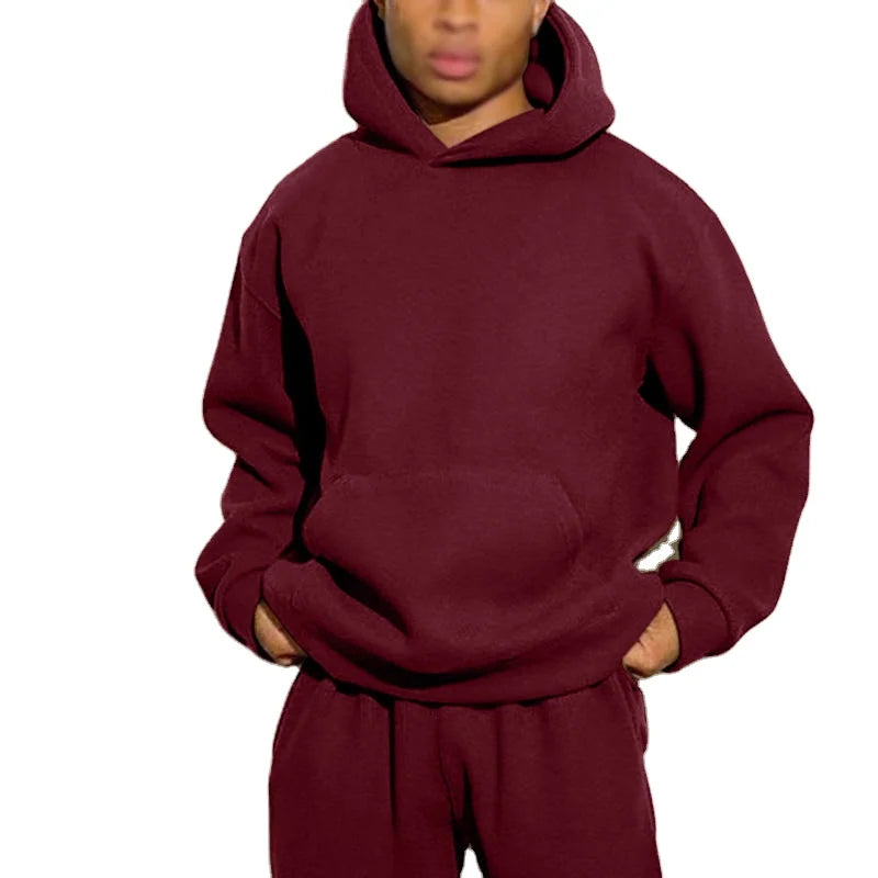 24 Oz Thick Heavy Solid Autumn Knitted Hoodie for Men Custom Drop Shoulder Vintage Oversized Double Layer Eco-Friendly Cotton