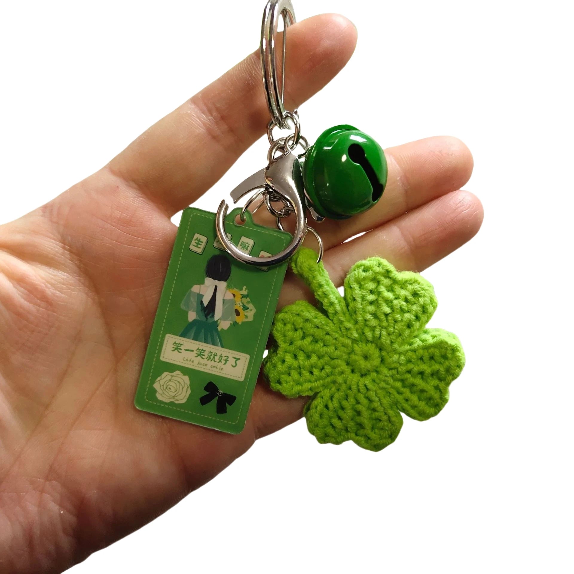 Clover Keychain Wool Crocheted Four-Leaf Clover Lucky Key Chains Bag Charm Pendant Handbag Purse Car Key Ring Macrame Woman G