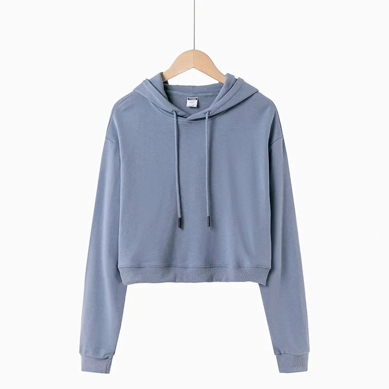 100% Cotton 400gsm Long Sleeve Women's Printed Short Cropped Hoodie Sweatshirt Autumn Casual Quick Dry Custom Front Design