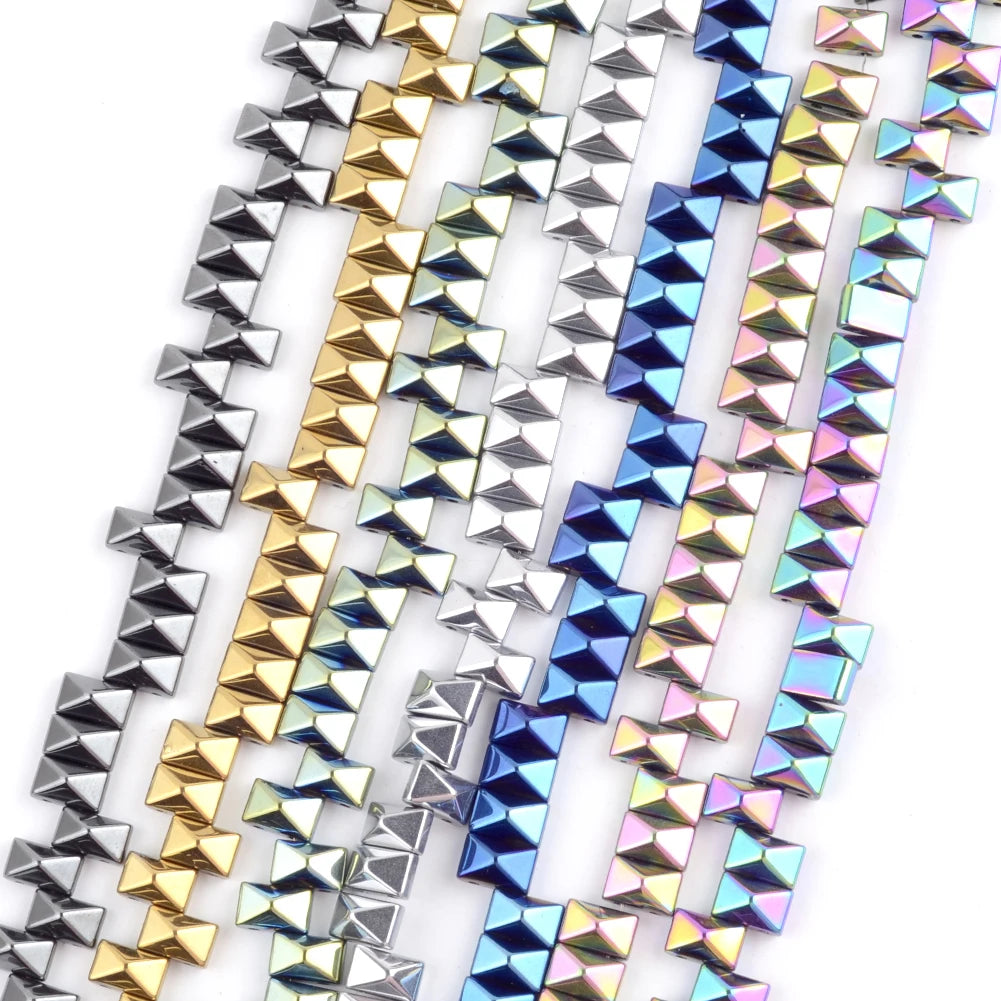 Natural Stone Hot Colorful Plated Double Hole Pyramid Hematite Spacer Beads Jewelry Making Findings Fit DIY Bracelet Accessor