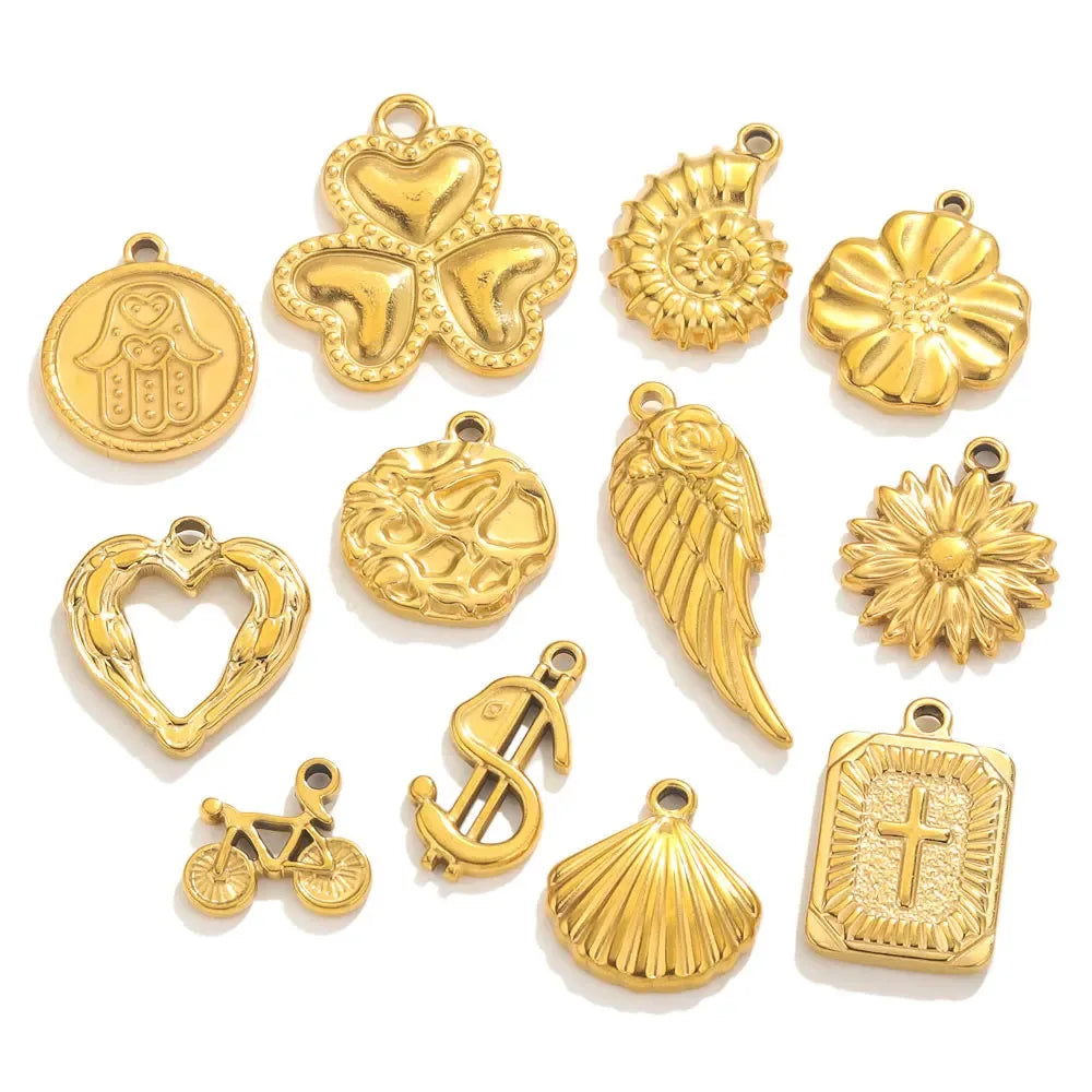 Stainless Steel Fashion Pendants Charms Heart Cross Shell Conch Flower Strike Coins Daisy Charm Pendant Earring Finding