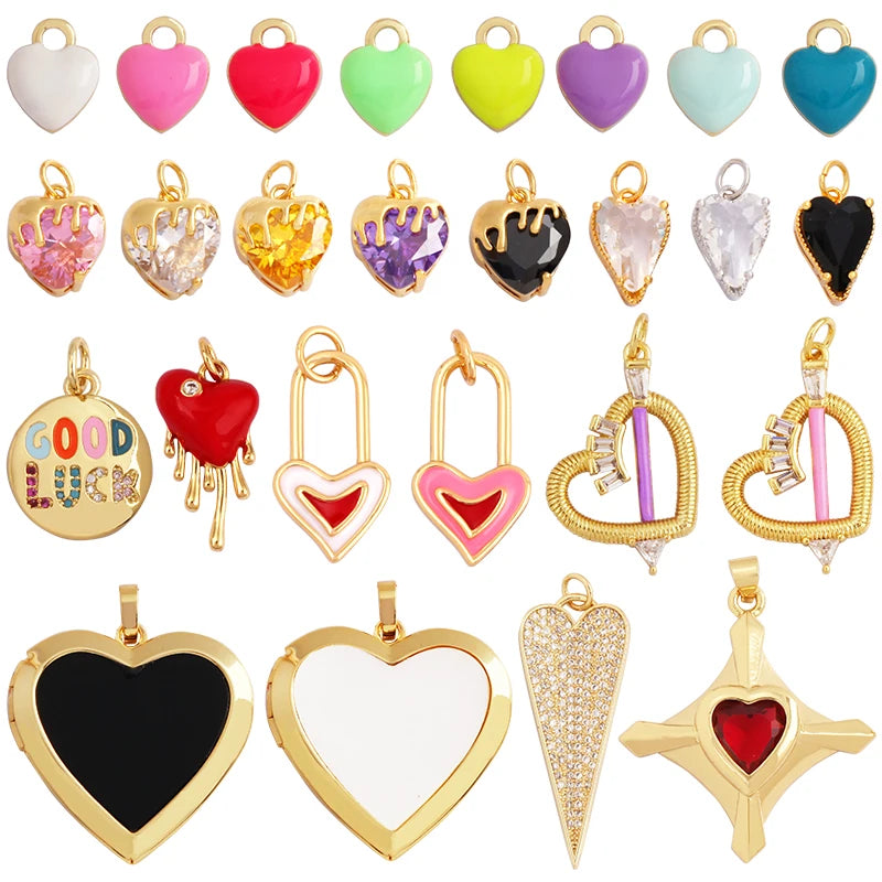 Trendy Love Heart Enamel Zircon Charm Pendant18K Gold Plated ColourNecklace Bracelet Handmade Jewelry Accessories Supplies M6