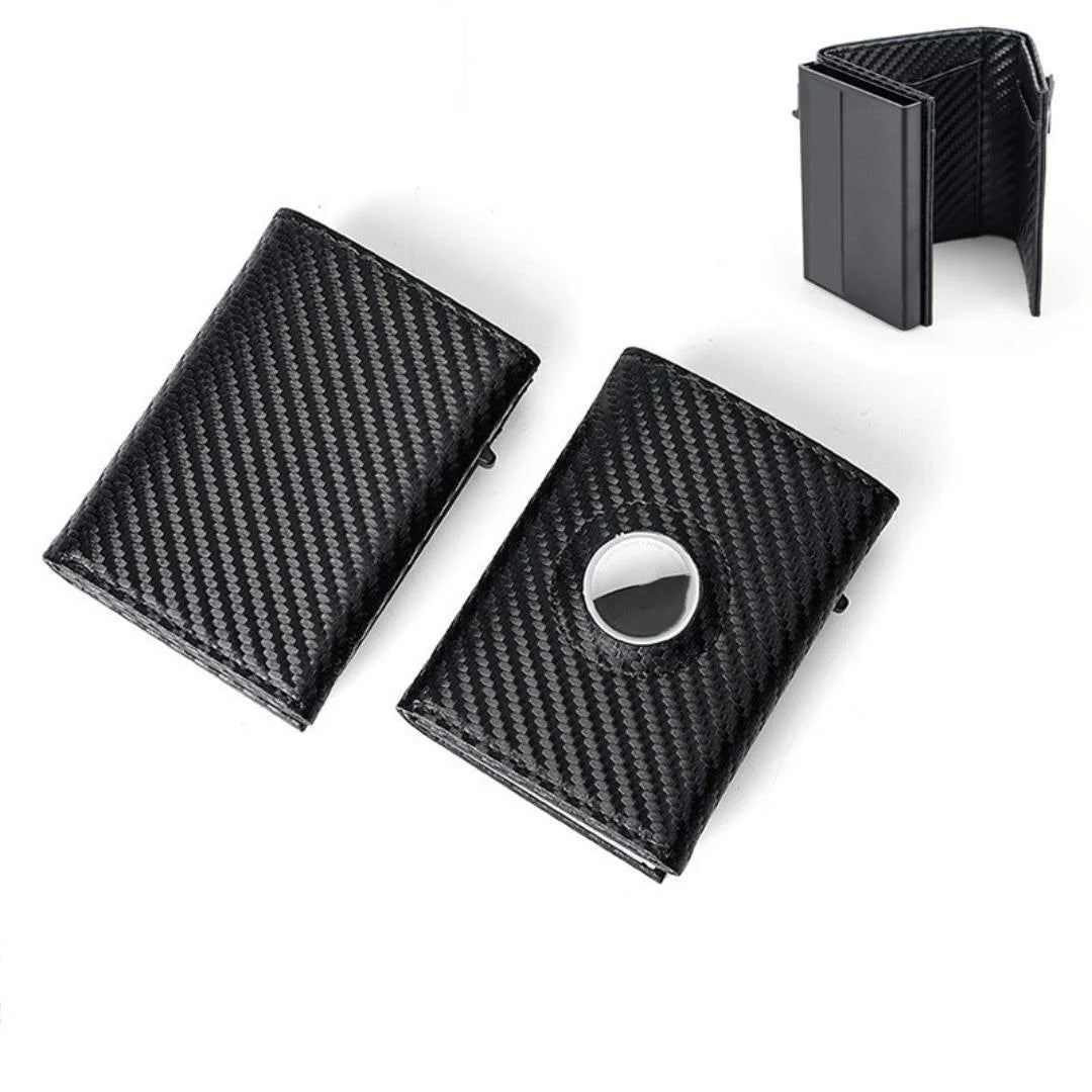 Factory Carbon Fiber Leather Tracker Metal Rfid Mini Business Credit Card Holder Magnet Wallet Case