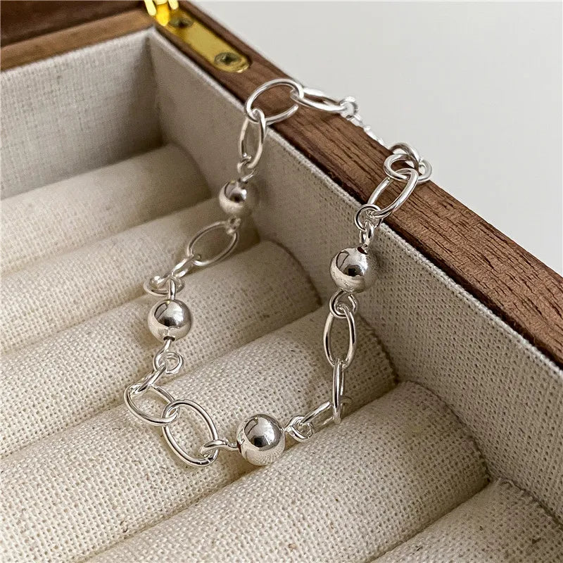 Fashionable Women Jewelry 925 Sterling Silver Link Chain Bracelet Ball Chain Bracelet