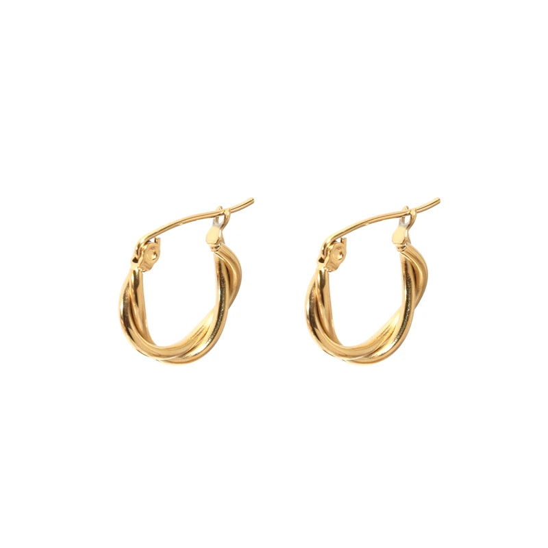 Fenny 18K Gold Plated Geometric Simple Twist Line Hoop Earring Drop Shipping Wholesale Stainless Steel Ladies Jewelry
