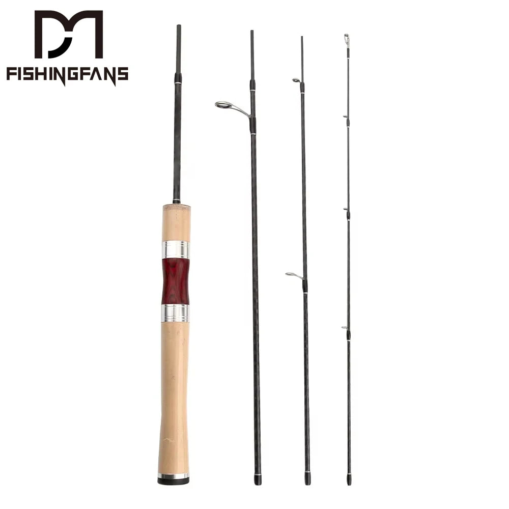 FISHINGFANS 1.5m Fuji Guide Fast Ultralight Cork Handle Carbon 4 Sections Fishing Rod for Crappie Panfish River Stream Use