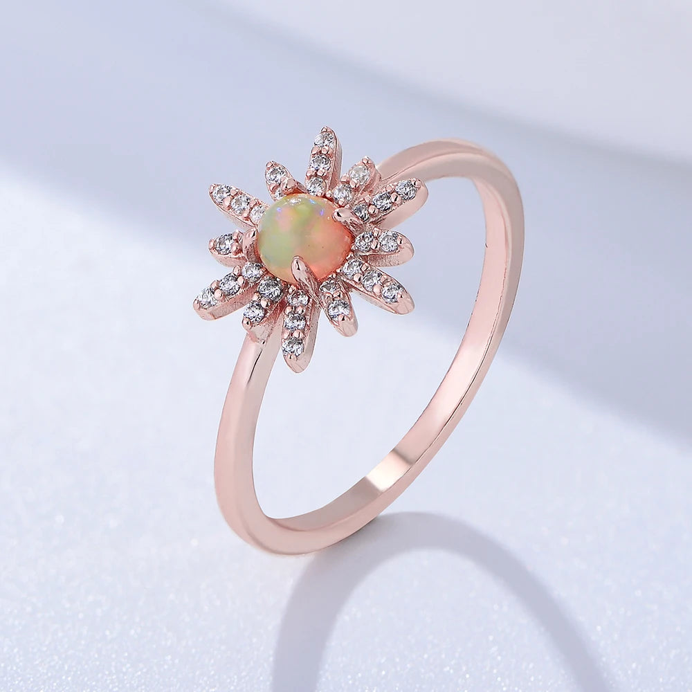 Inspired Natural Stone Opal Sunflower Jewelry Psj S925 Sterling Silver Rose Gold Plated CZ Zircon Gemstone Rings for Women Gi