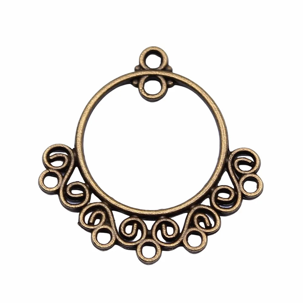 AA016069 24x24mm Antique Silver Plated Zinc Alloy Round Earring Connector Pendants