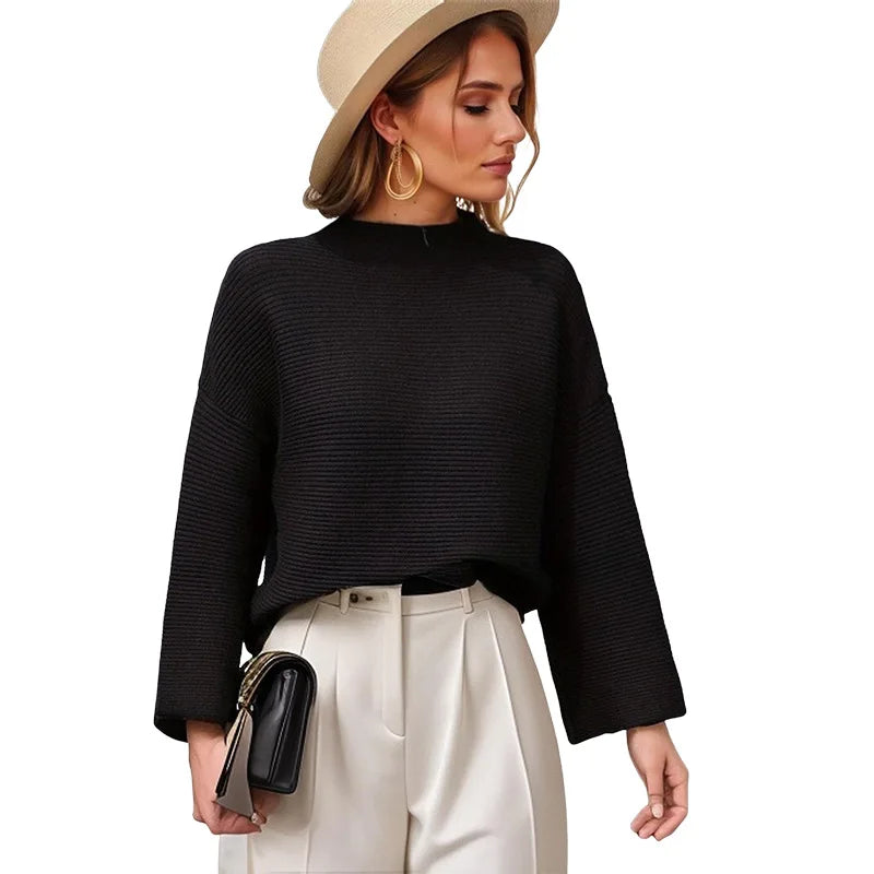 Women Nine Quarter Sleeve Solid Color Pullover Sweater