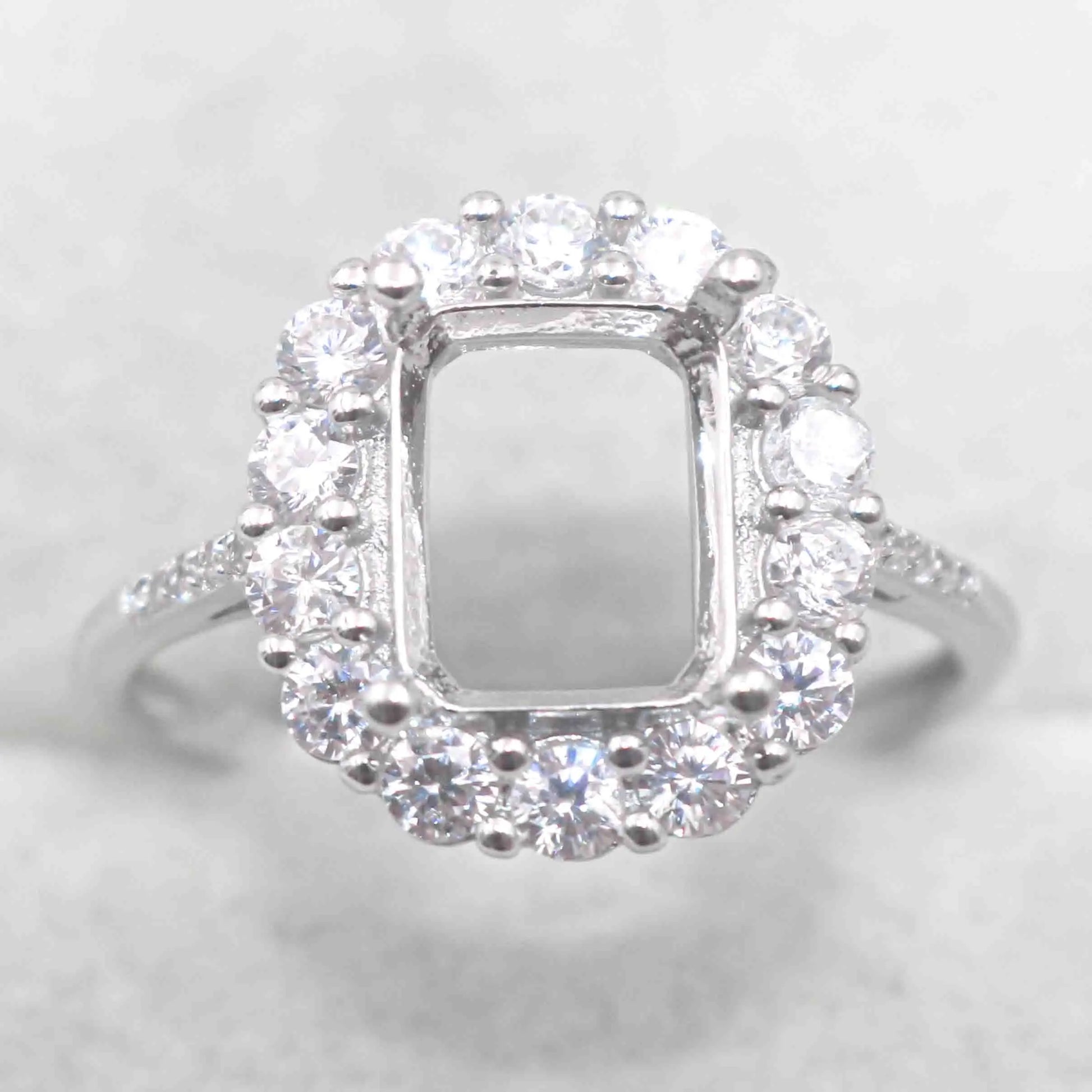 Sterling Silver 7*9mm Semi Mount Ring Square Shape Empty Frame Blank Claws Setting S925 Base Without Center Stone for Inlay D