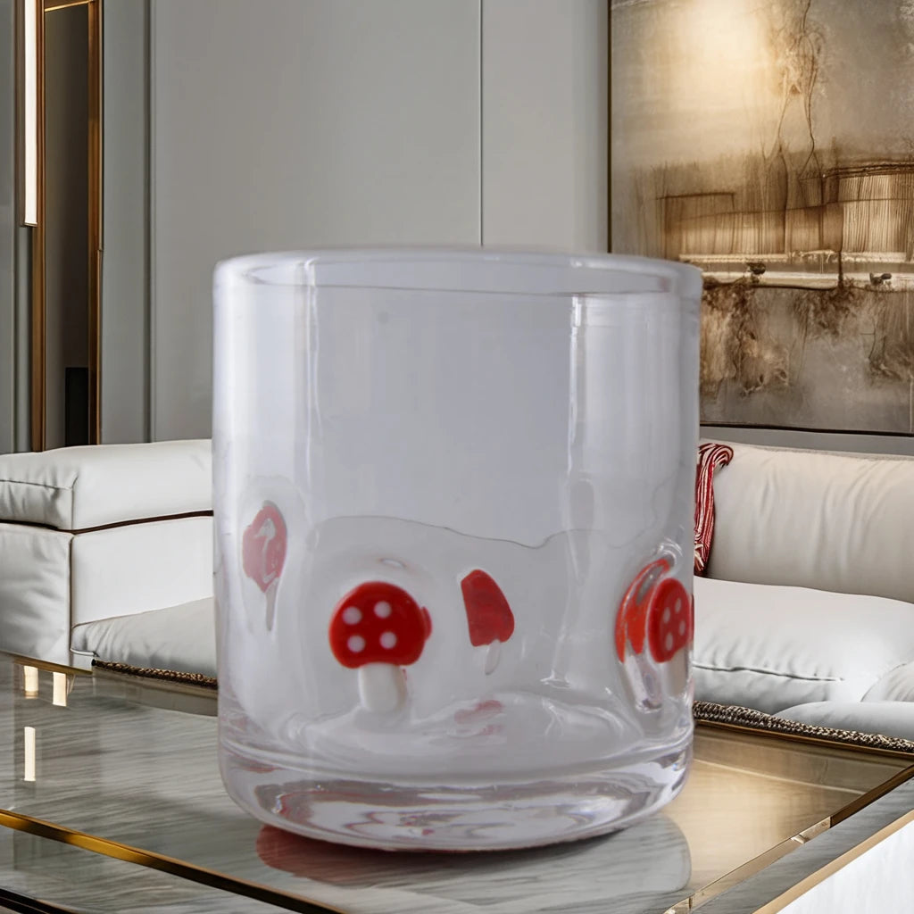 Modern 400ml Double Old Fashioned Glass Vase with Minimalist Mushroom Inlay for Wedding Decorations or Home Use