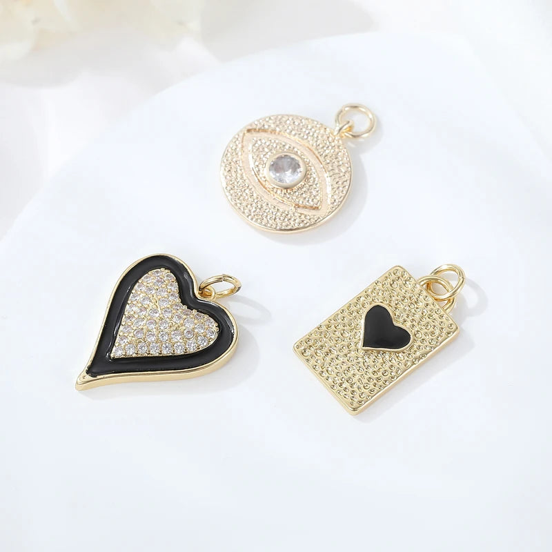 Wholesale Jewelry Making Charm Brass 14K Gold Plated Evil Eye Enamel Heart Pendant Charms